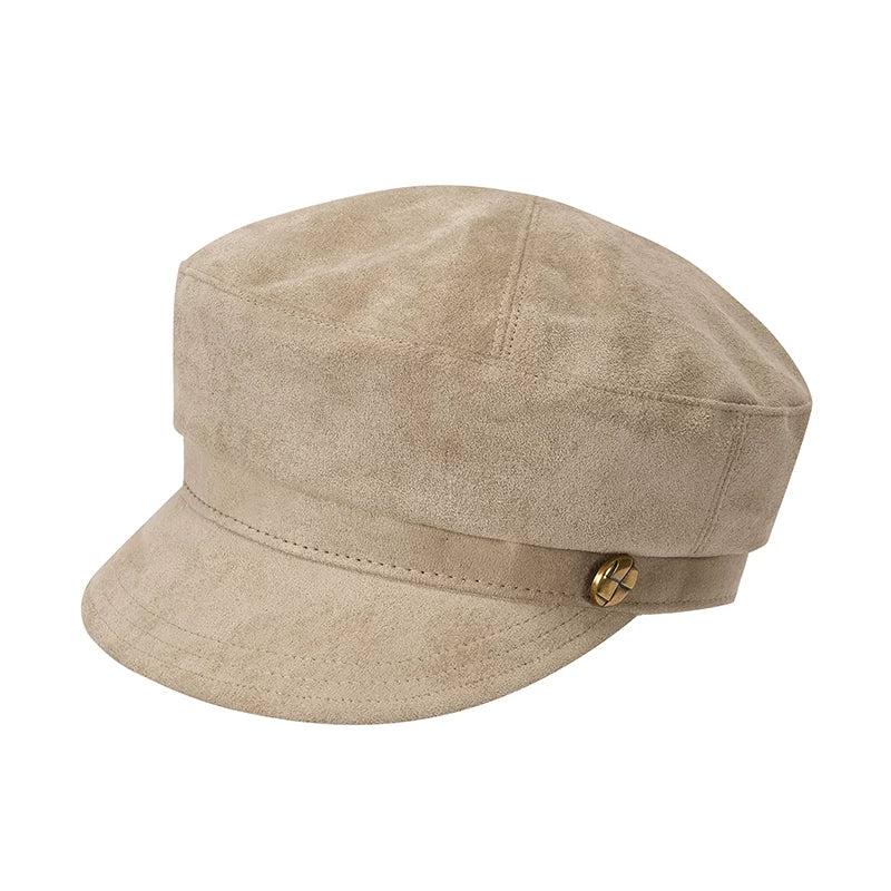 Vintage Suede Gold Button Newsboy Cap