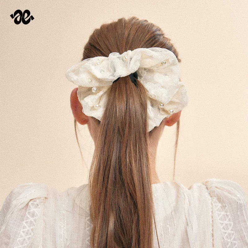 Pearl Beaded Lace Scrunchie