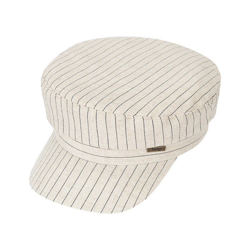 Vintage Linen Striped Flat Newsboy Cap