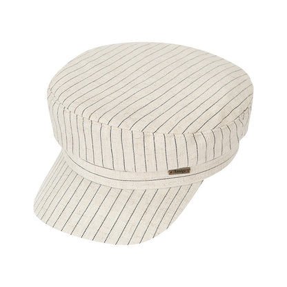 Vintage Linen Striped Flat Newsboy Cap