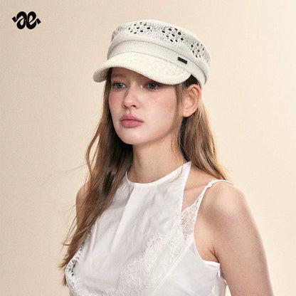 Beige Vintage Hollow Out Breathable Newsboy Cap