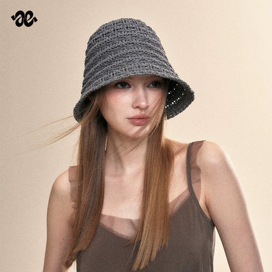 Two-Tone Woven Hollow Out Bucket Hat