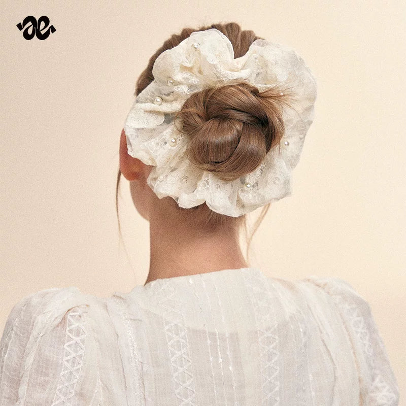 Pearl Beaded Lace Scrunchie