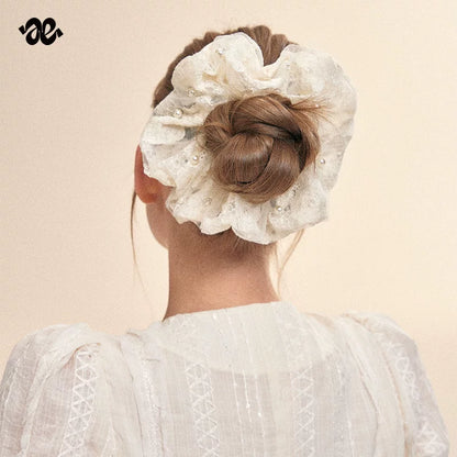 Pearl Beaded Lace Scrunchie