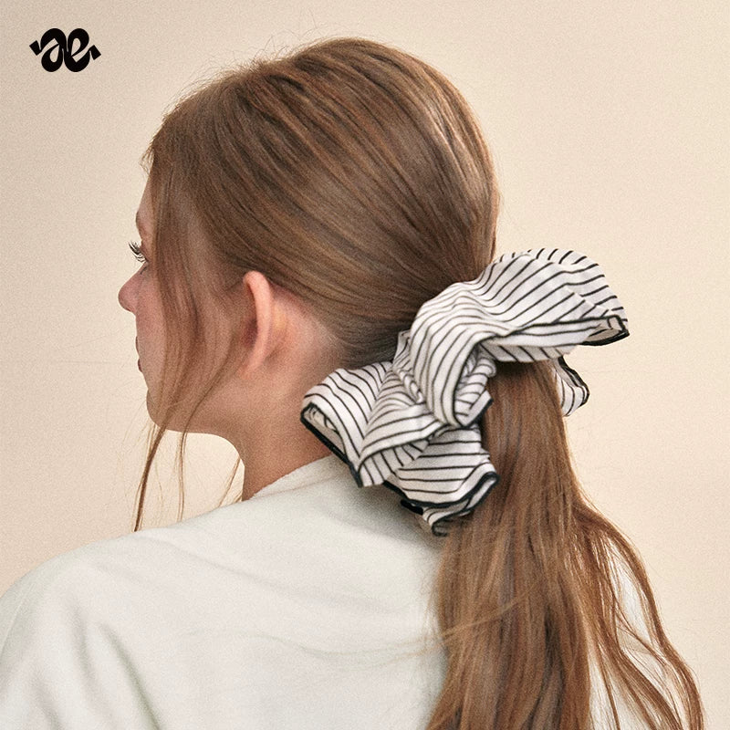 Black and White Striped Scrunchie