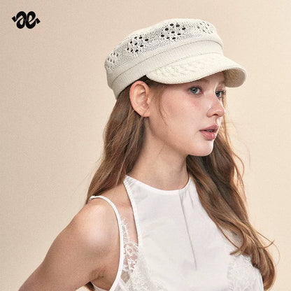 Beige Vintage Hollow Out Breathable Newsboy Cap