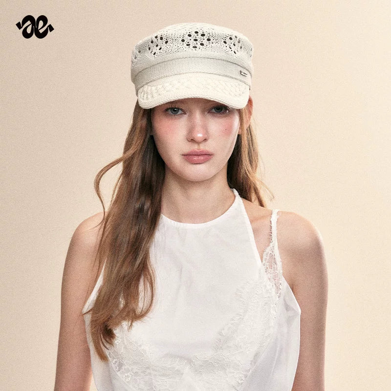 Beige Vintage Hollow Out Breathable Newsboy Cap