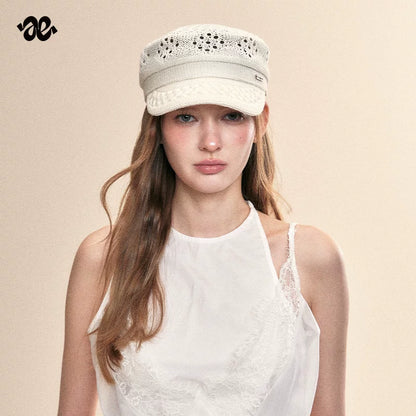 Beige Vintage Hollow Out Breathable Newsboy Cap