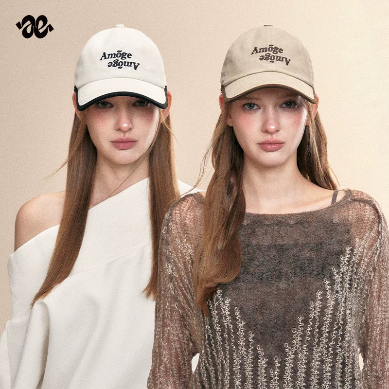 Korean Letter Embroidered Colorblock Baseball Cap
