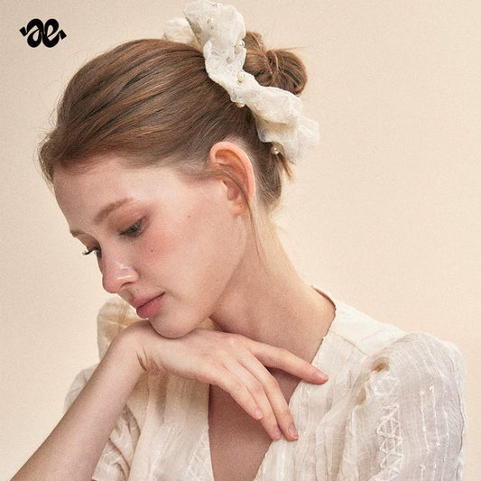 Pearl Beaded Lace Scrunchie