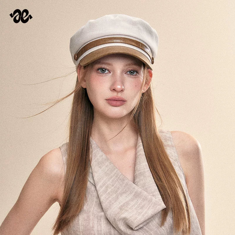 British Vintage Tea Brown Colorblock Newsboy Cap