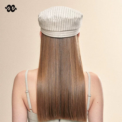 Vintage Linen Striped Flat Newsboy Cap