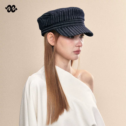 Vintage Denim Blue Striped Newsboy Cap