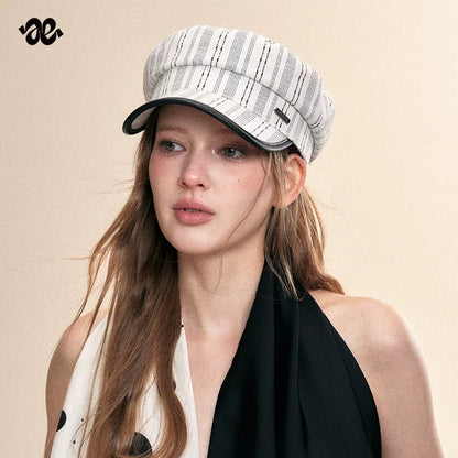 Classic Black White Striped Newsboy Cap