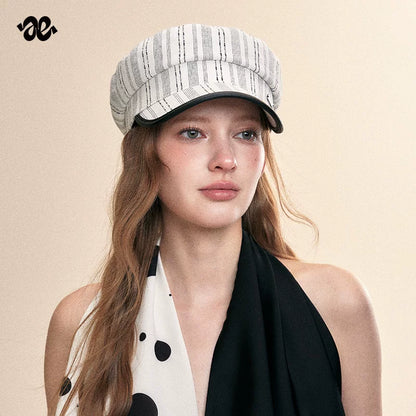 Classic Black White Striped Newsboy Cap