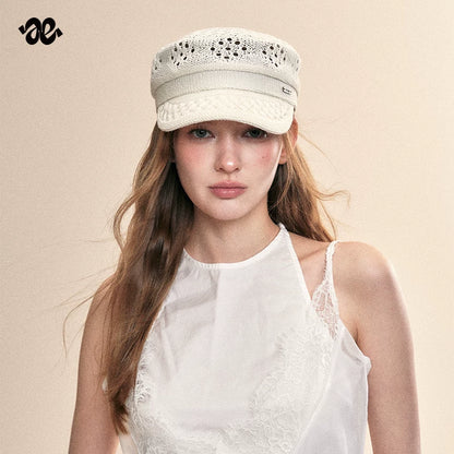 Beige Vintage Hollow Out Breathable Newsboy Cap