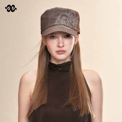 Letter Embroidered Vintage Striped Equestrian Cap