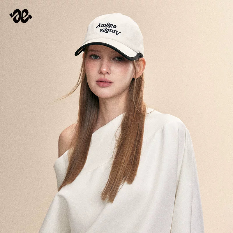 Korean Letter Embroidered Colorblock Baseball Cap