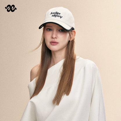 Korean Letter Embroidered Colorblock Baseball Cap