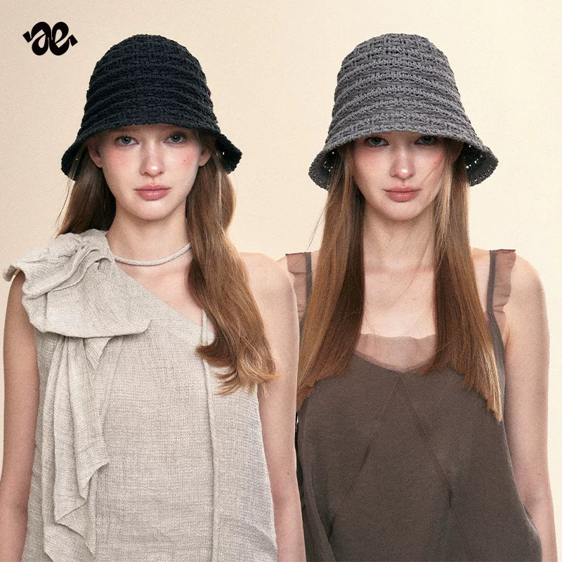 Two-Tone Woven Hollow Out Bucket Hat
