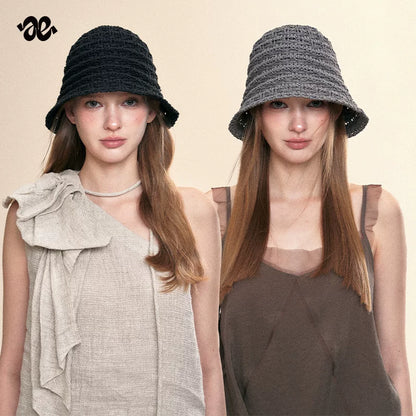 Two-Tone Woven Hollow Out Bucket Hat