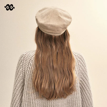 Vintage Suede Gold Button Newsboy Cap