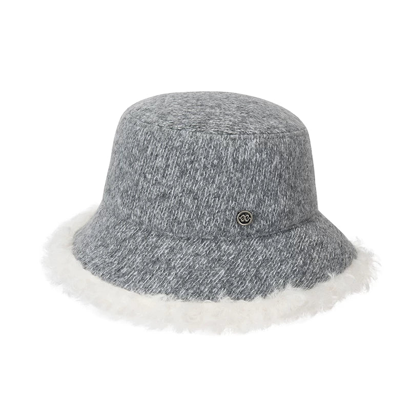 Vintage Knit Plush Trim Warm Bucket Hat