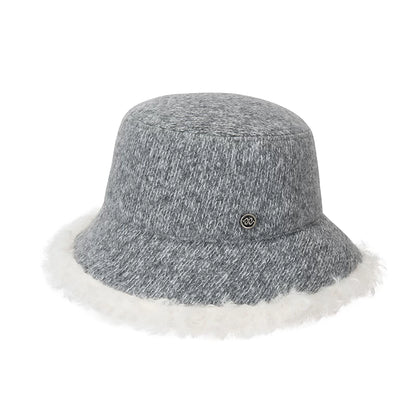 Vintage Knit Plush Trim Warm Bucket Hat