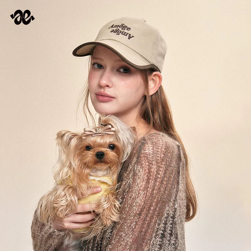Korean Letter Embroidered Colorblock Baseball Cap