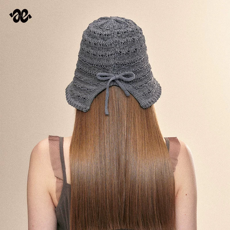 Two-Tone Woven Hollow Out Bucket Hat