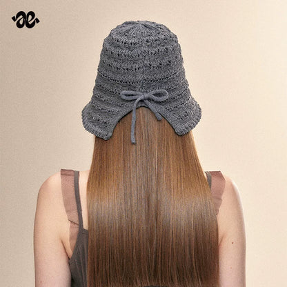 Two-Tone Woven Hollow Out Bucket Hat