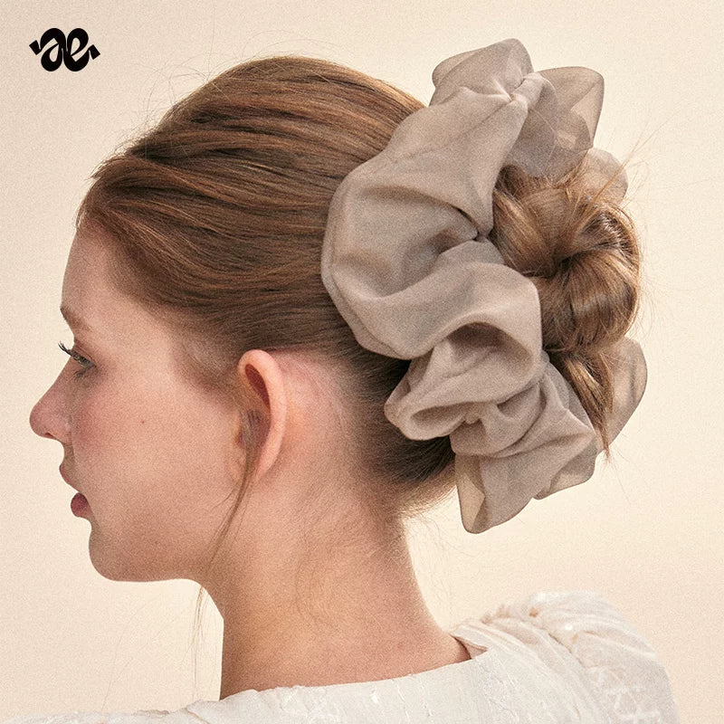 Moss Gray Pleated Mesh Scrunchie