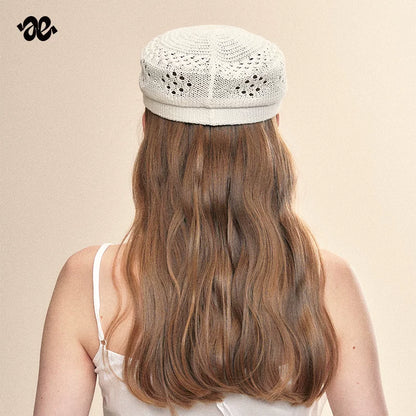 Beige Vintage Hollow Out Breathable Newsboy Cap
