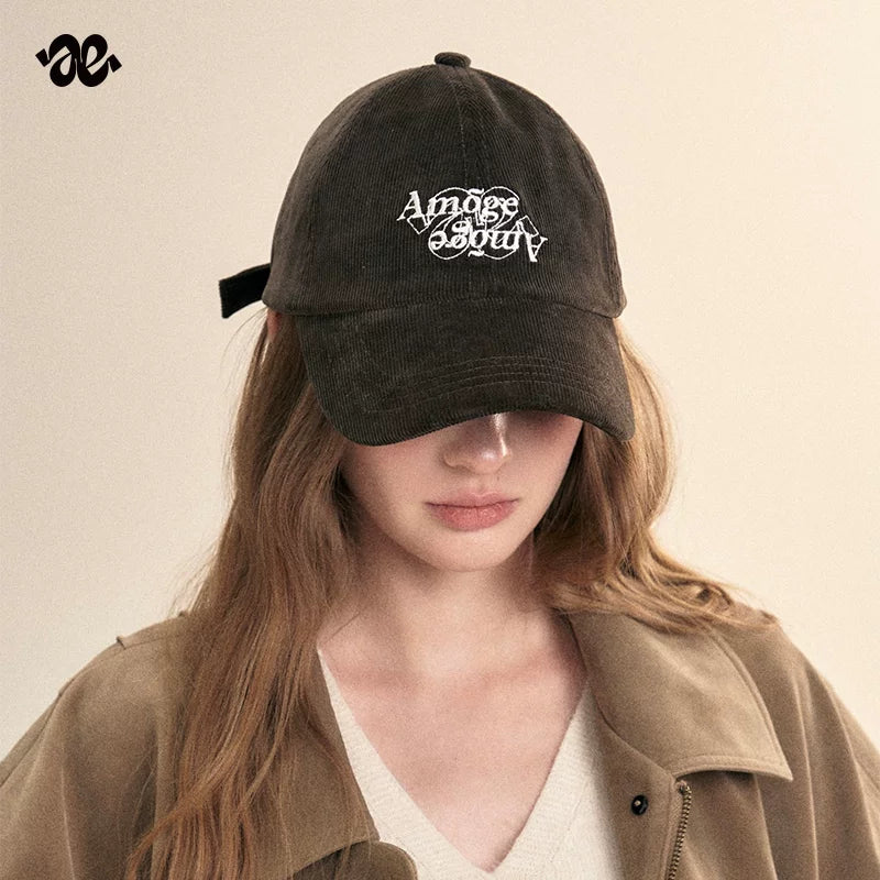 Amoge brand embroidered fashion corduroy baseball cap for women 2026 new retro face-showing small peaked cap