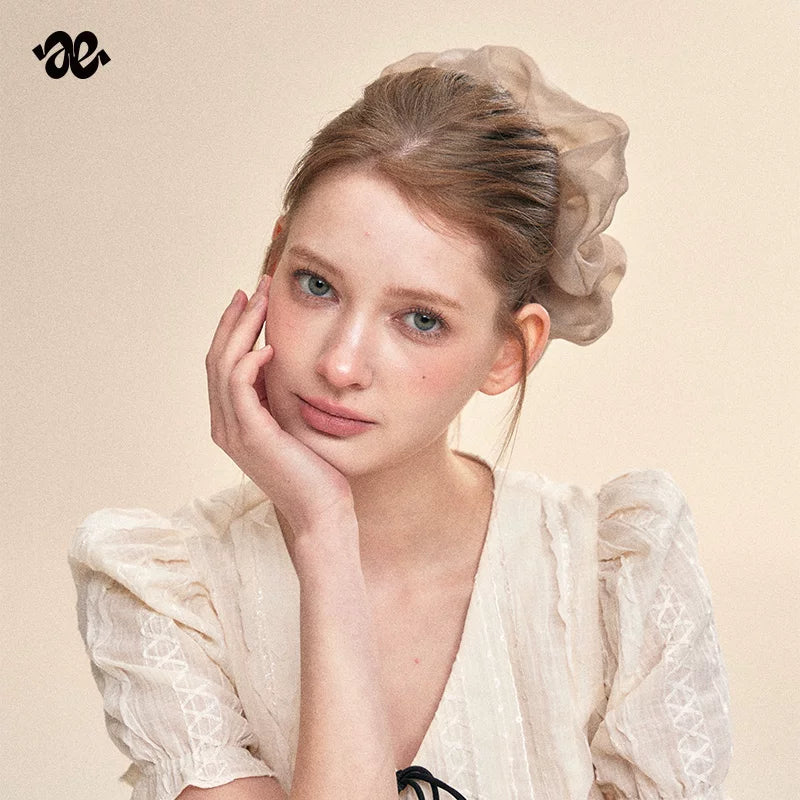 Moss Gray Pleated Mesh Scrunchie