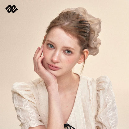 Moss Gray Pleated Mesh Scrunchie