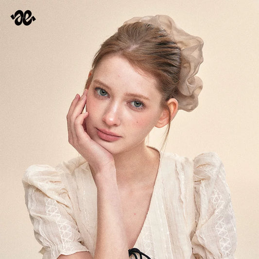 Moss Gray Pleated Mesh Scrunchie