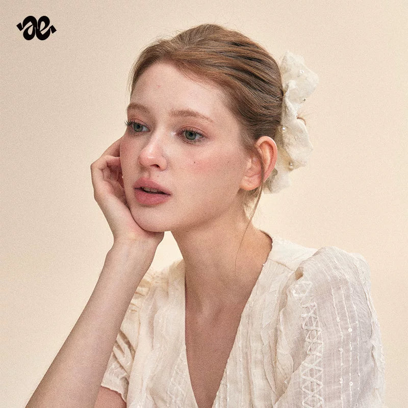 Pearl Beaded Lace Scrunchie