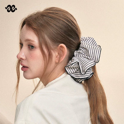 Black and White Striped Scrunchie