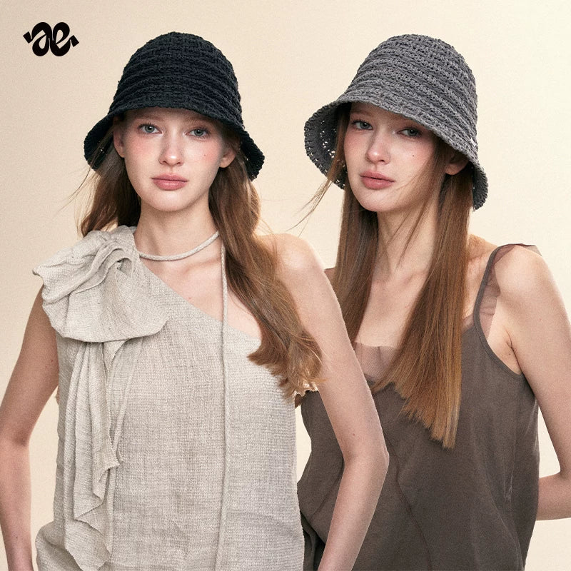 Two-Tone Woven Hollow Out Bucket Hat