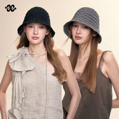 Two-Tone Woven Hollow Out Bucket Hat
