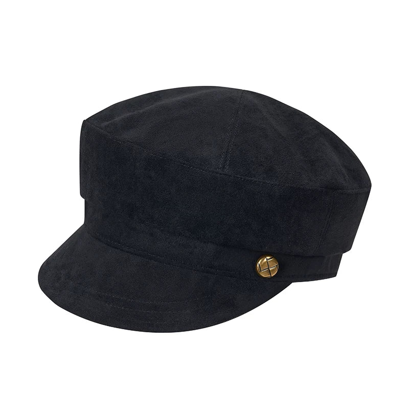 Vintage Suede Gold Button Newsboy Cap