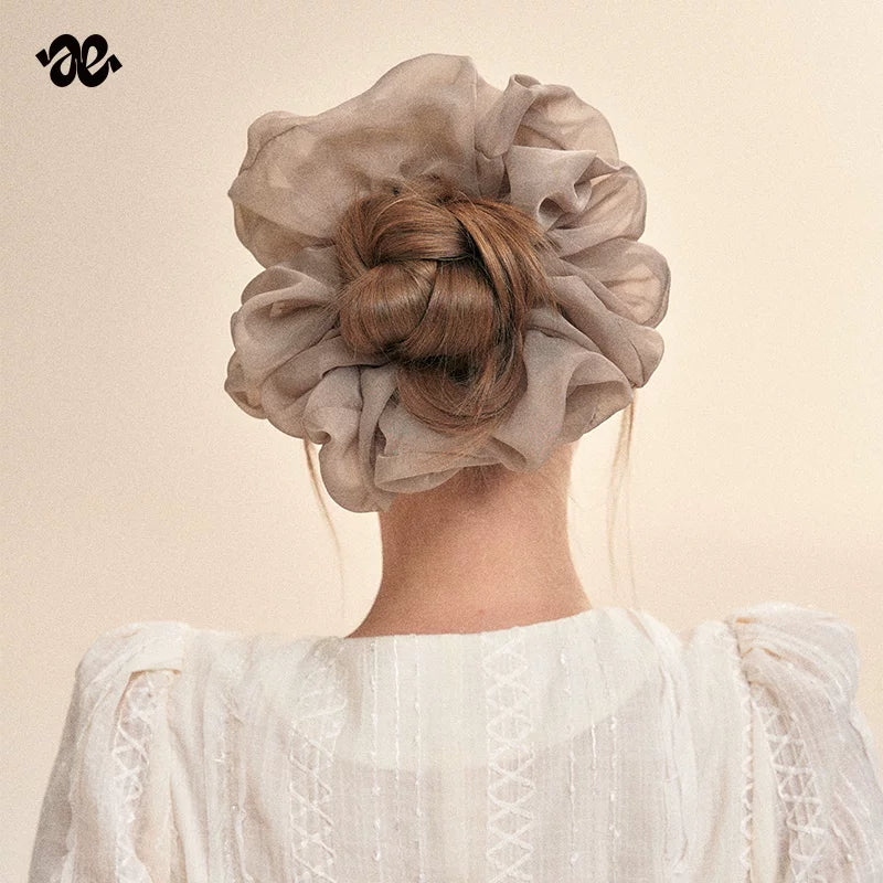 Moss Gray Pleated Mesh Scrunchie