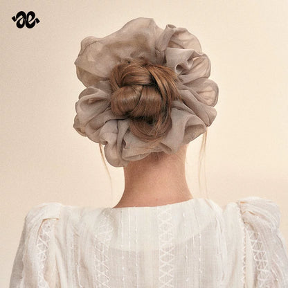 Moss Gray Pleated Mesh Scrunchie