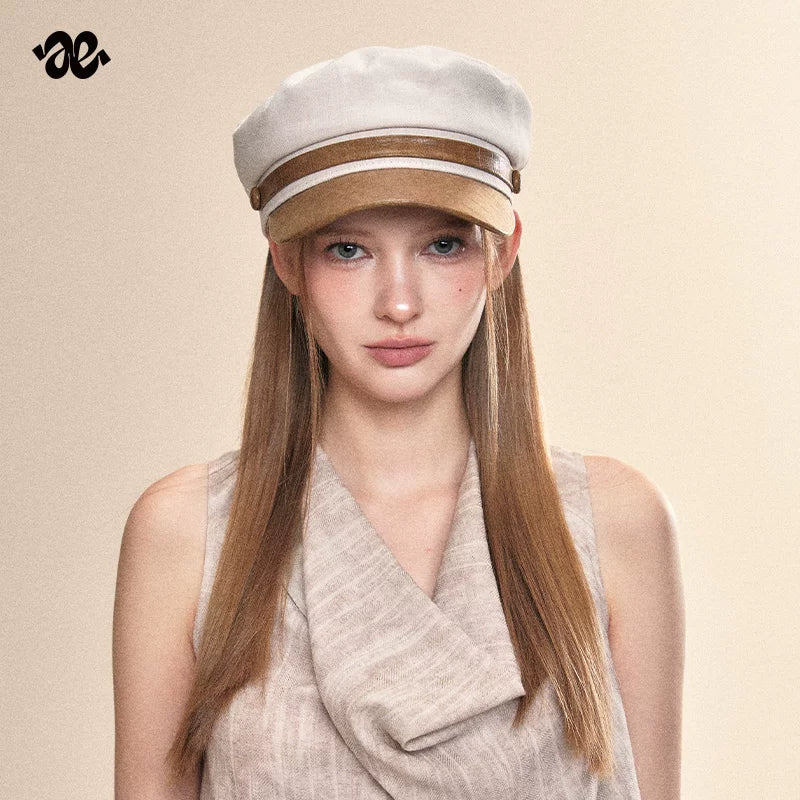British Vintage Tea Brown Colorblock Newsboy Cap