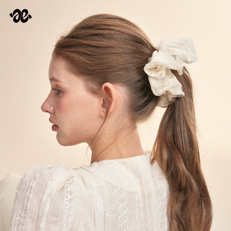 Pearl Beaded Lace Scrunchie