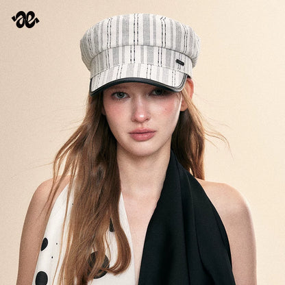 Classic Black White Striped Newsboy Cap