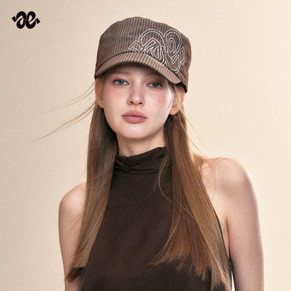 Letter Embroidered Vintage Striped Equestrian Cap