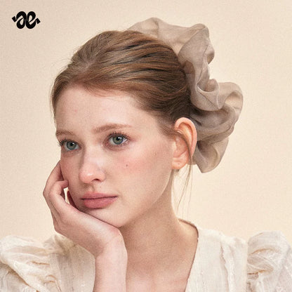 Moss Gray Pleated Mesh Scrunchie