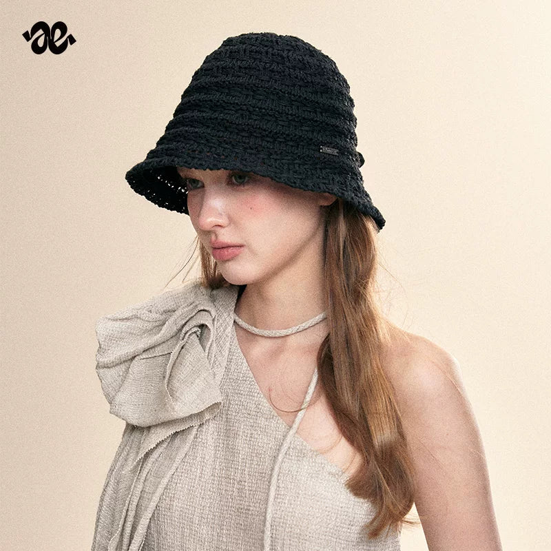 Two-Tone Woven Hollow Out Bucket Hat